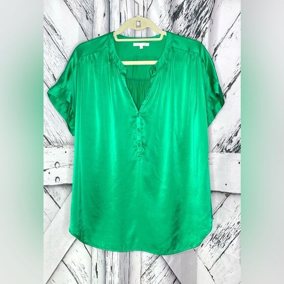 Gold Hawk Silk Blouse Emerald Green M - Picture 1 of 8